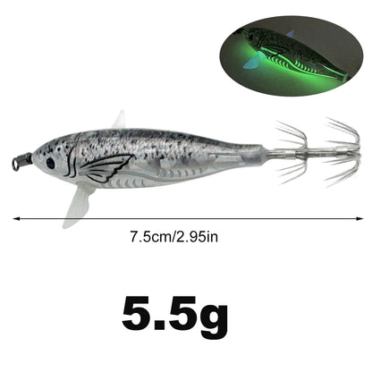 Horizontal wood Shrimp 5.5g Laser Luminous Floating Egi lure Squid Jigging Shrimp Octopus Cuttlefish Night Fishing Baits Sea