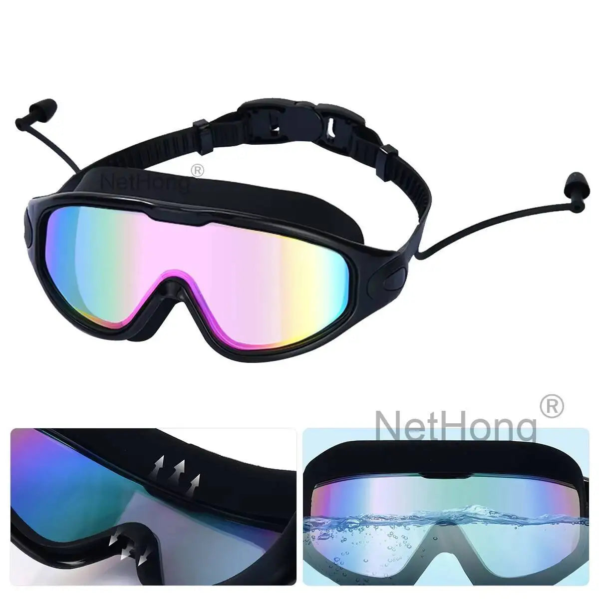 Anti Fog Swimming Goggles UV Glasses Adjustable Earbuds Adult Eye Protect~