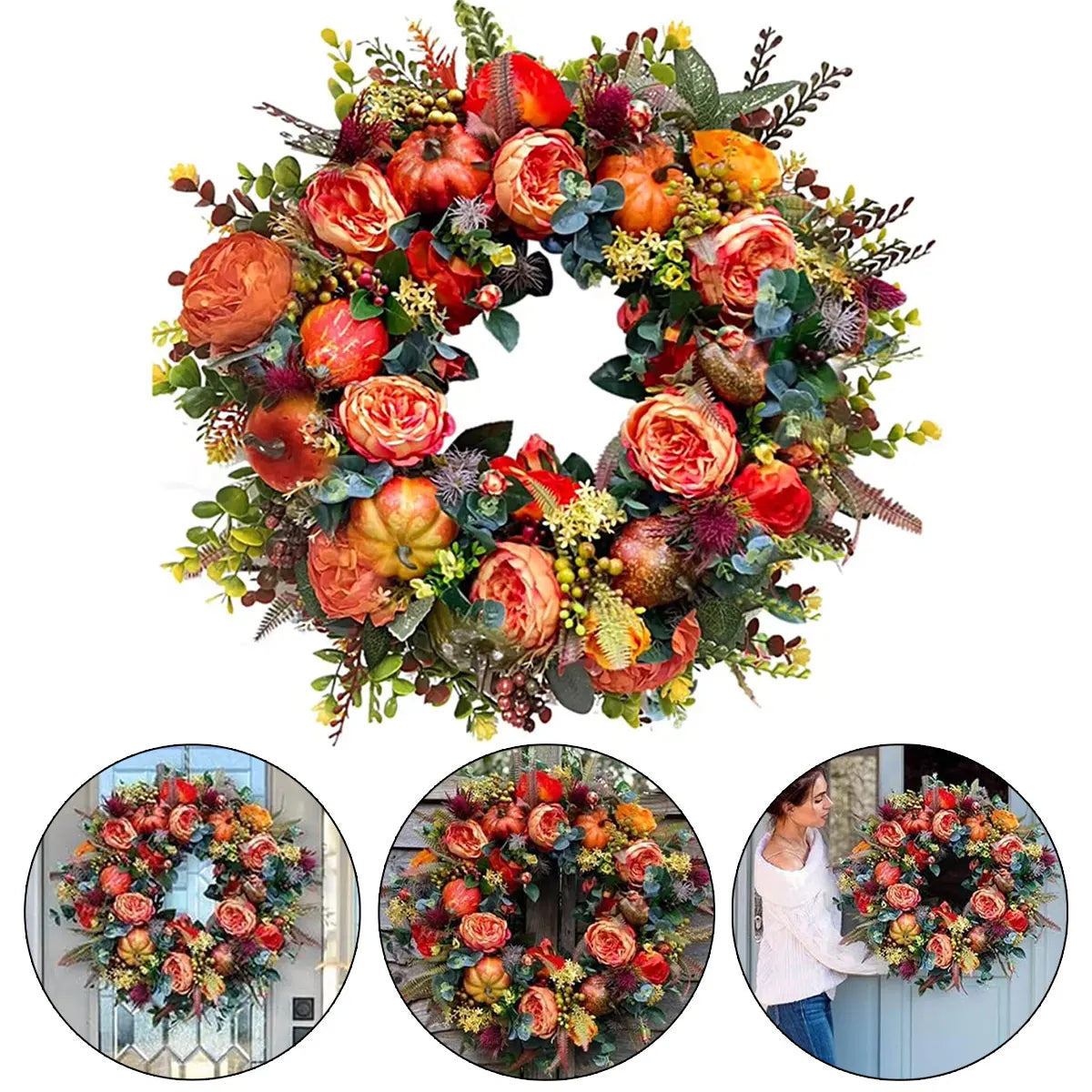 Decoration Wreath Fall Peony Pumpkin Sunflowe for Front Door Festival Celebration Peony home Farmhouse