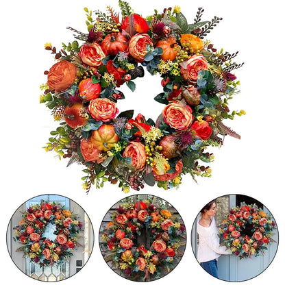 Decoration Wreath Fall Peony Pumpkin Sunflowe for Front Door Festival Celebration Peony home Farmhouse