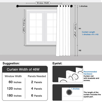Blackout Curtains 2 Panels Thermal Insulated Grommet Darkening Drapes Solid Black Long Curtain for Bedroom Window Living Room