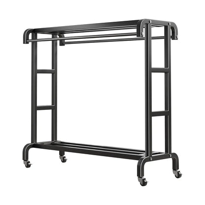 Movable Coat Rack With Universal Wheels Multifunctional Double-deck Simple Clothes Hanger Floor-Standing Bedroom Wardrobe