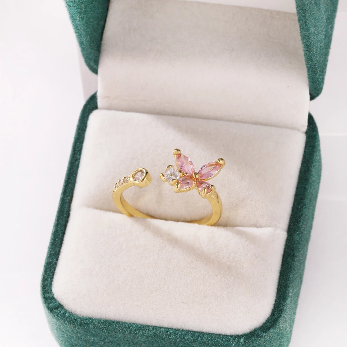Pink Zircon Bow Heart Rings For Women Gold Plated 18K Plated Adjustable Heart Ring 2026 Trend Wedding Aesthetic Jewelry Gift