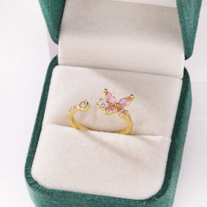 Pink Zircon Bow Heart Rings For Women Gold Plated 18K Plated Adjustable Heart Ring 2026 Trend Wedding Aesthetic Jewelry Gift