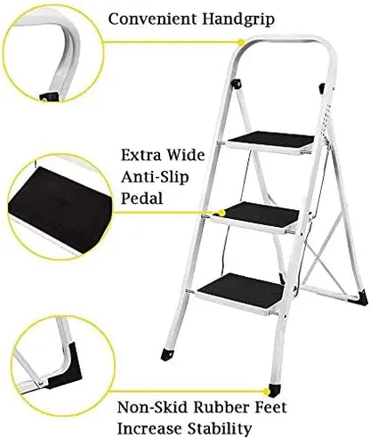 DayPlus Safety Folding Step Stool 2-4 Step Ladder Portable Foldable Stepladder Anti Slip Feet  for Indoor Outdoor Home Office