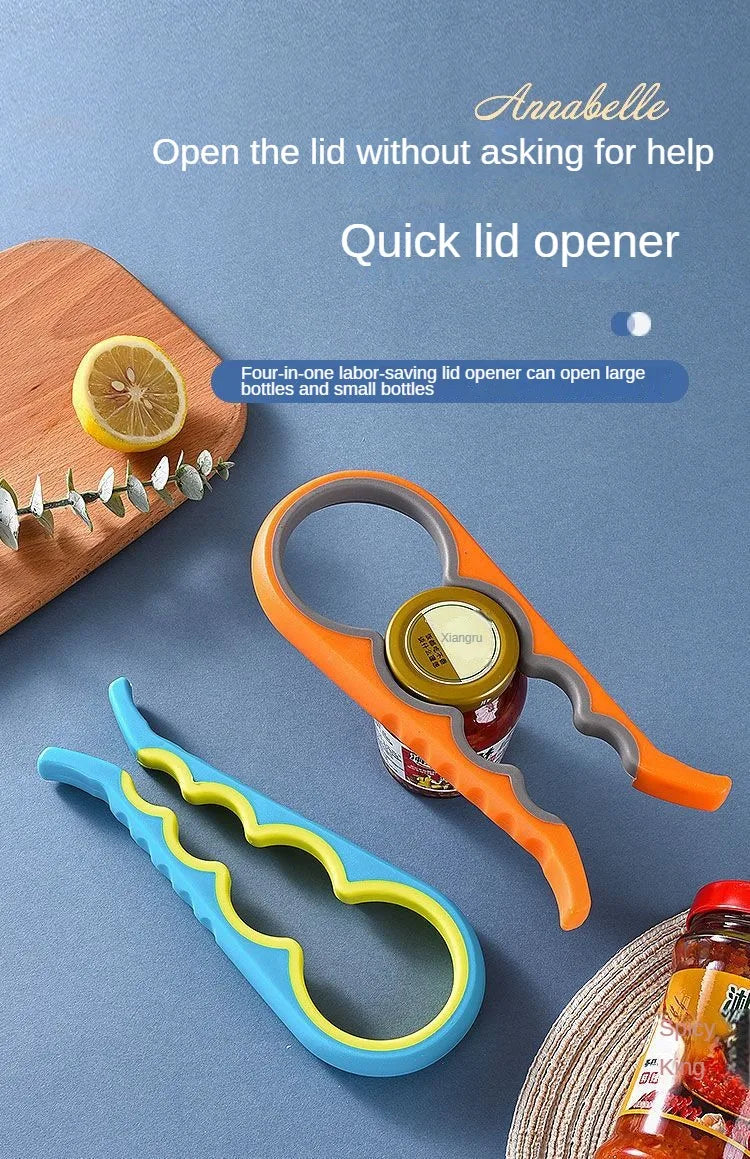 Four-in-One Bottle Opener Kitchen Multi-Functional Can Openers Cans Bottle Opener Non-Slip Labor-Saving Twist Bottle Lid Opener