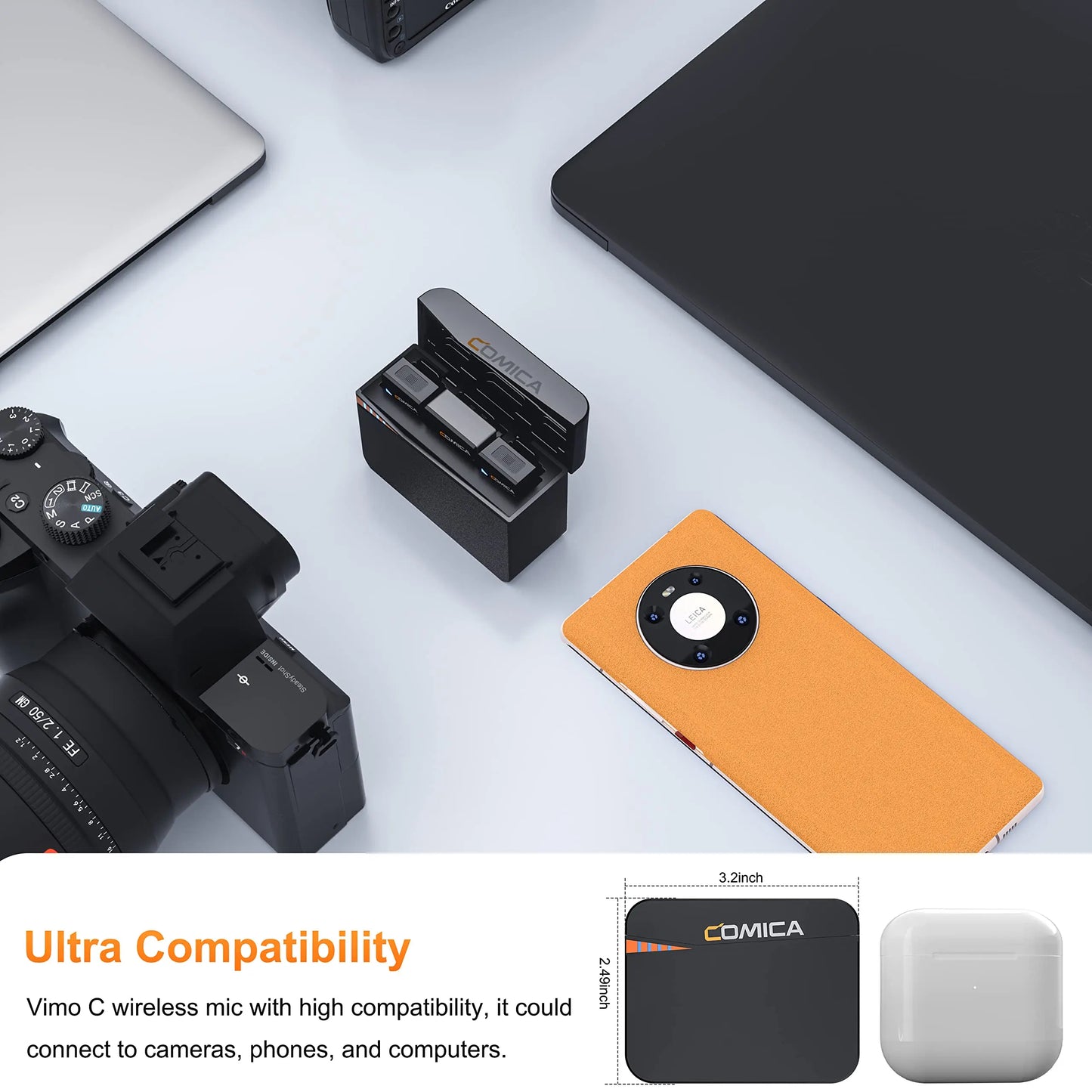 Comica Vimo C 2.4G Mini Wireless Lapel Microphone with Charging Case, for Smartphone Camera Podcast Interview YouTube Facebook