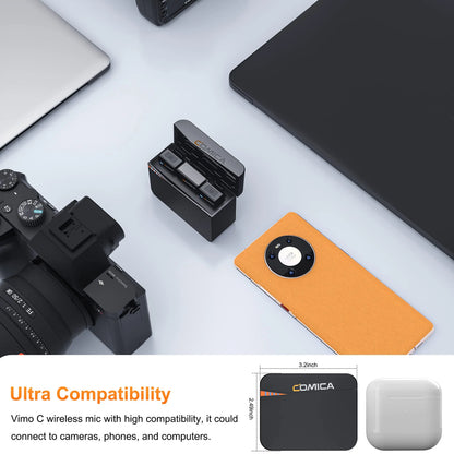 Comica Vimo C 2.4G Mini Wireless Lapel Microphone with Charging Case, for Smartphone Camera Podcast Interview YouTube Facebook