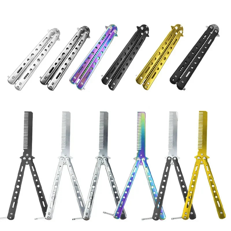 Folding Butterfly Comb for Men Portable Butterfly Training Comb Knife Foldable Trainer Pocket Flail Metal Knife Uncut Blade