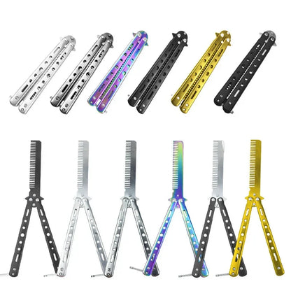 Folding Butterfly Comb for Men Portable Butterfly Training Comb Knife Foldable Trainer Pocket Flail Metal Knife Uncut Blade