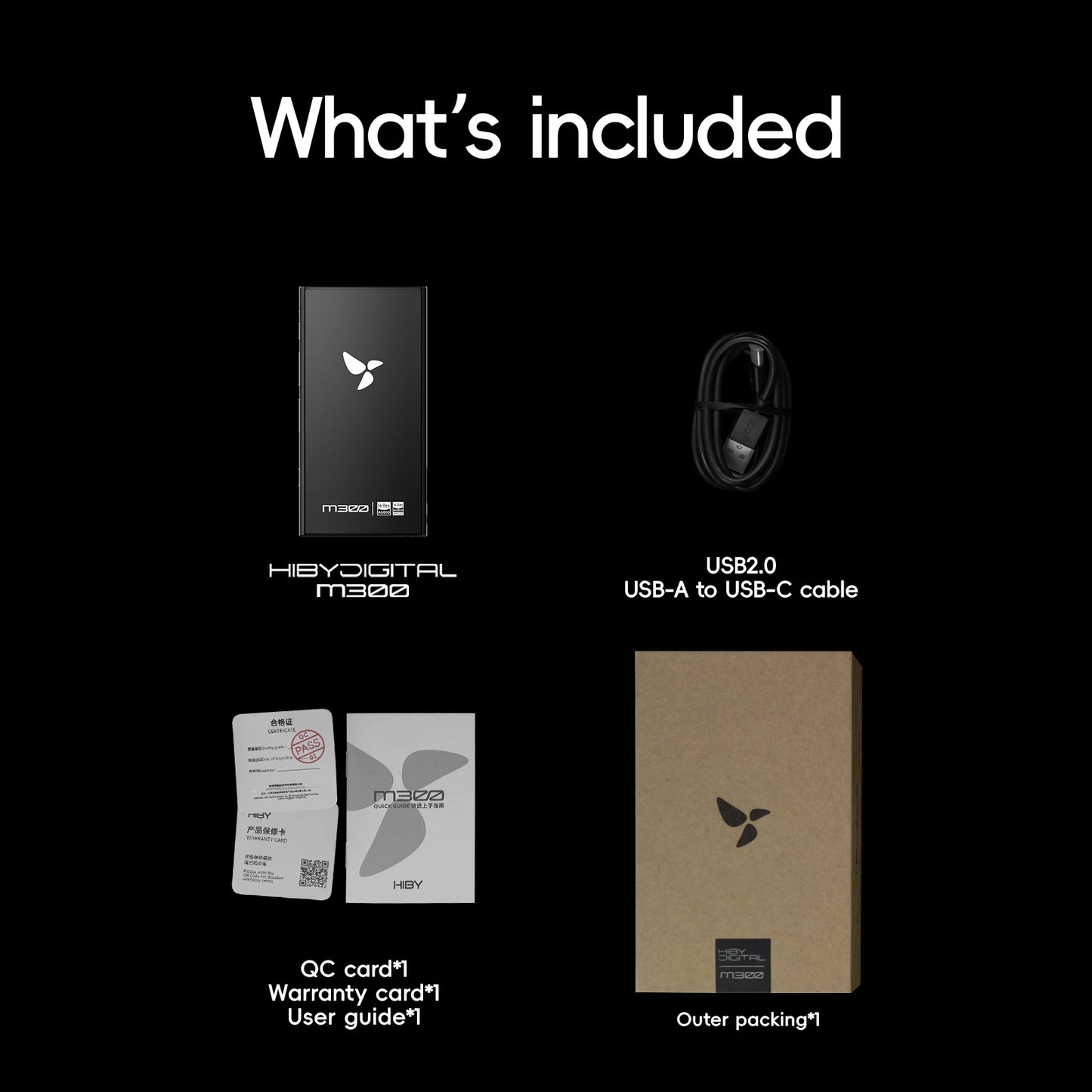 HiBy Digital M300 Android 13 Music Player MP3 HiFi Audio Bluetooth WiFi DSD256 FM Radio Dual Mic Built-in Speaker IPS 29hr 128GB