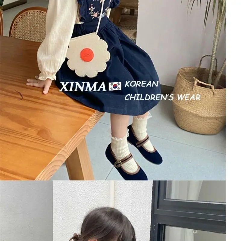 Girls Embroidered Corduroy Dress Set - Premium 2-Piece Doll Collar Shirt & Strap Skirt Outfit