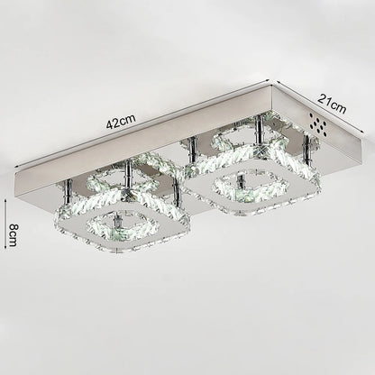 KOMORE Modern Small Crystal LED Ceiling Light, Square / Round for Office, Living Room, Bedroom, Kitchen, Hallway