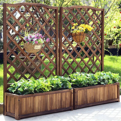 Raised Garden Bed, Wooden Planter Box with Trellis, Vegetable Grow Bed, Support Patio Lattice
