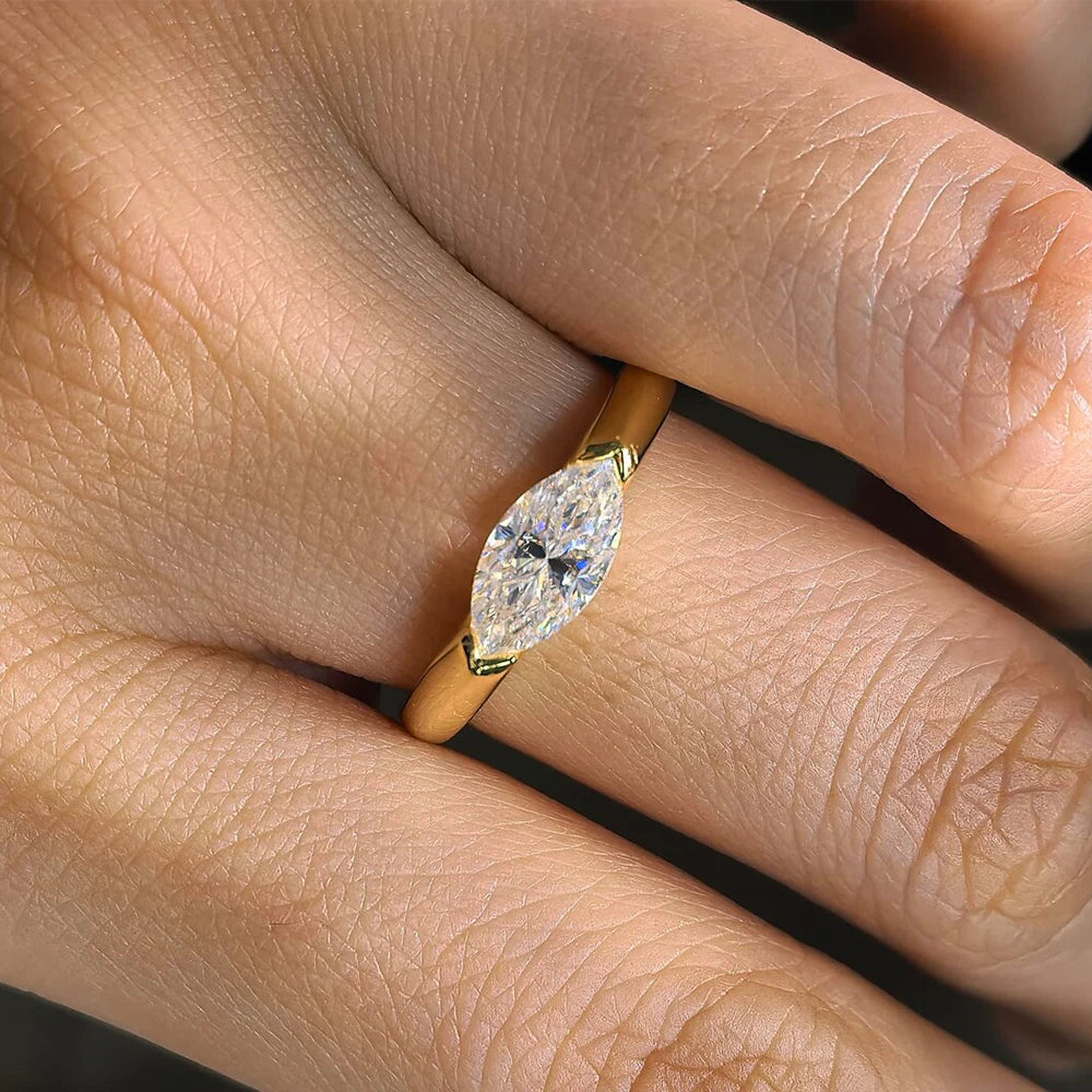 BXINY 1CT Marquise Cut Moissanite Ring S925 Silver Plate 18K Gold for Women Solitaire Diamond Wedding Band Gift Jewelry with GRA