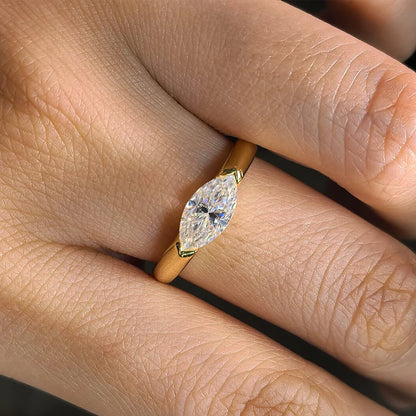 BXINY 1CT Marquise Cut Moissanite Ring S925 Silver Plate 18K Gold for Women Solitaire Diamond Wedding Band Gift Jewelry with GRA