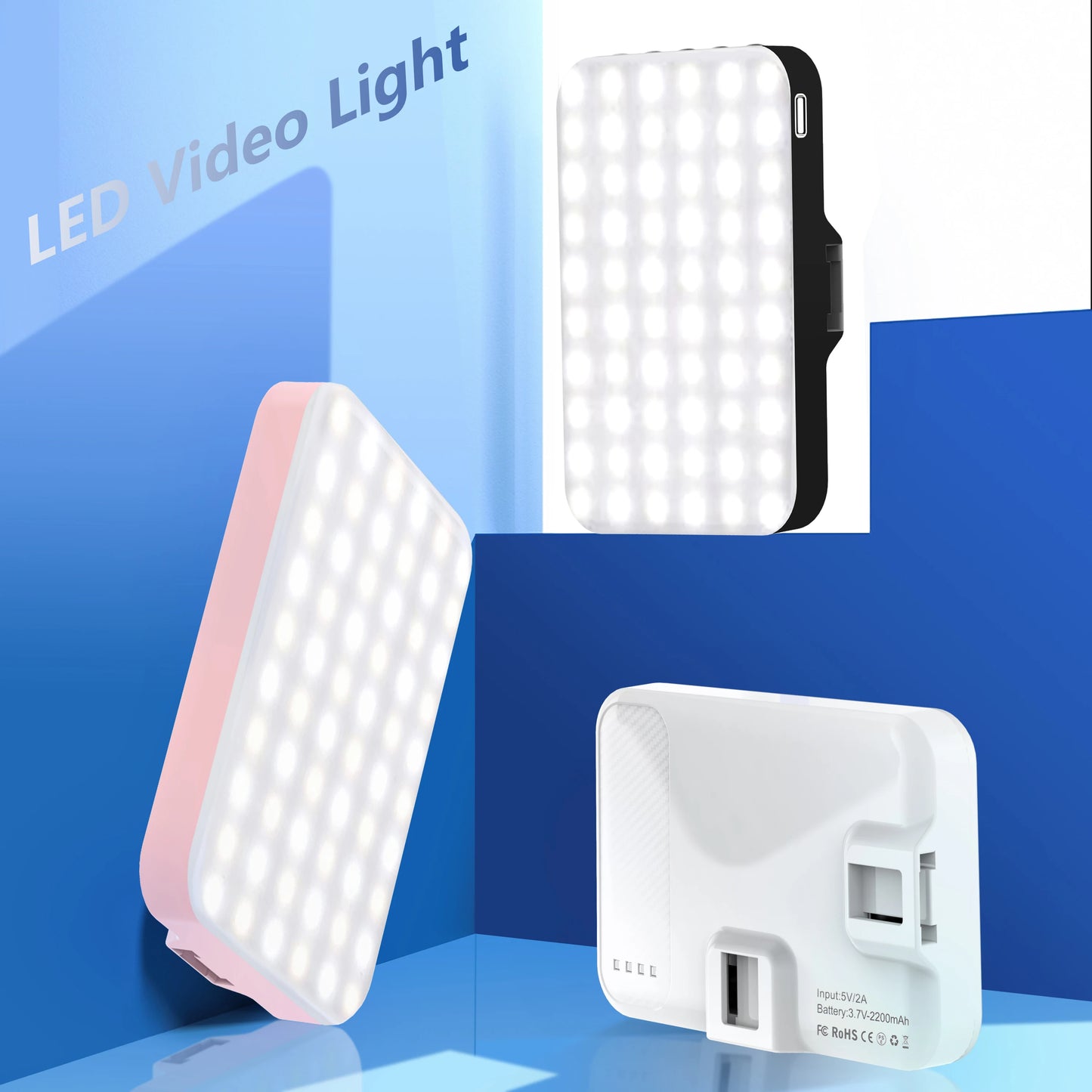 LED Selfie Light 60 High Power Rechargeable Clip Fill Video Light  for Phone iPad with Front & Back Clip Adjusted 3 Light Modes