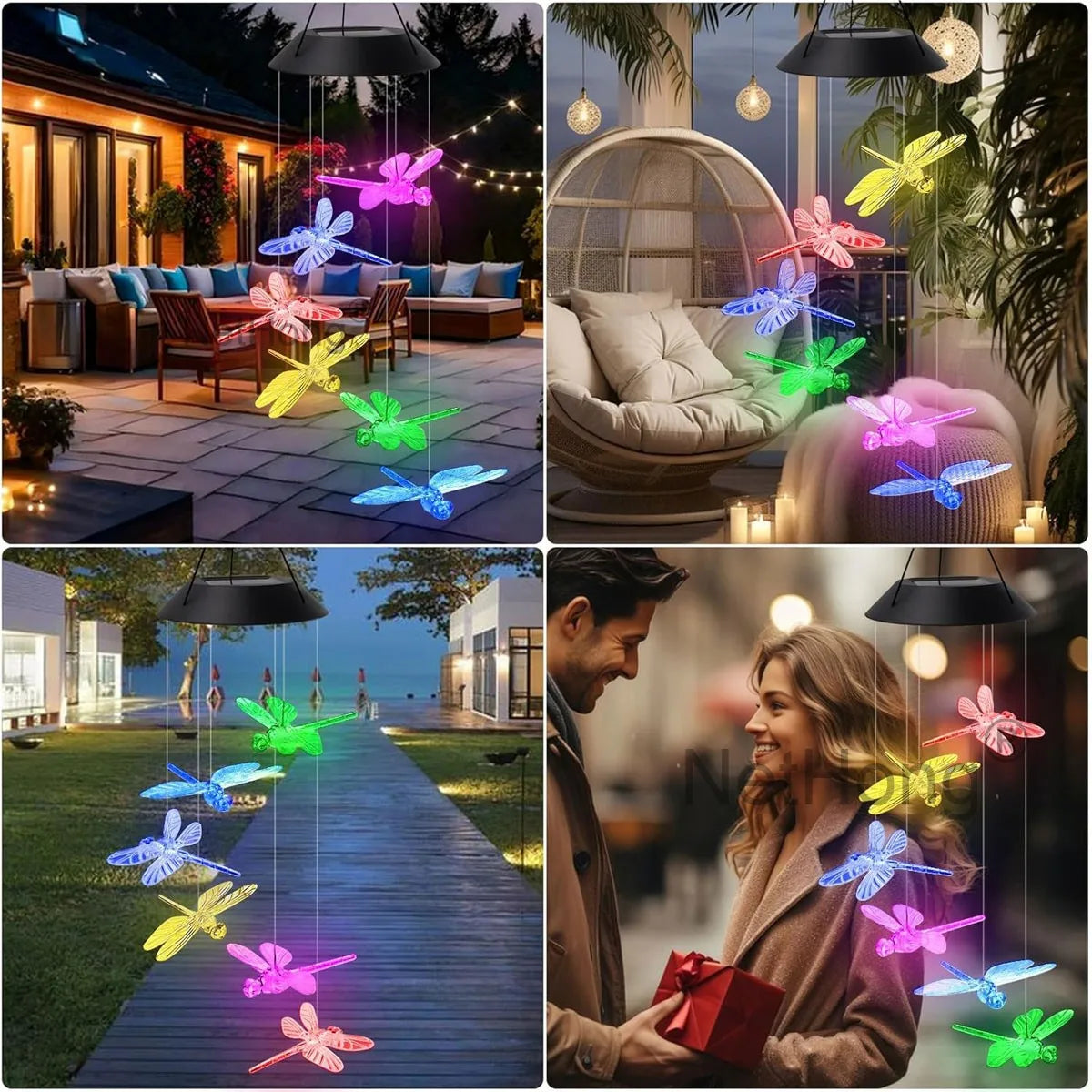 Outdoor Wind Chime Solar Power LED Decorative Light Hanging Colour Changing Lamp