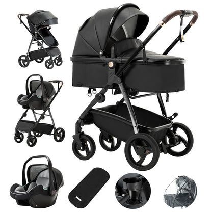 Baby stroller 3 in 1 Baby carriage Portable luxurious travel pram High landscape newborn baby stroller with baby carrier PU