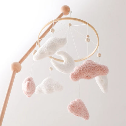 Wooden Crib Mobile Baby Bed Bell Rattle Toy Soft Felt Cartoon Bear Mobile Hanging Newborn Music Box Bed Bell Hanging Bracket Toy