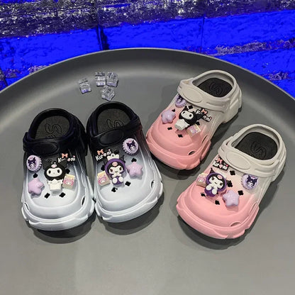Summer Children Slippers for Girls Fashion Soft Comfortable Cute Sanrio Kuromi Cut-outs Casual Versatile Outside Beach Sandals