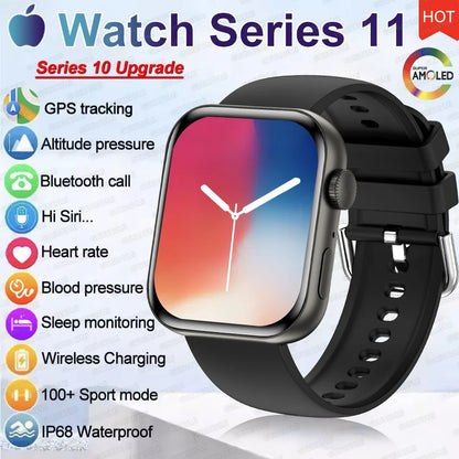 2026 New Original Watch Series 11 Women Smart Watch Bluetooth Call NFC IP68 Waterproof HD AMOLED Screen GPS Track Men Smartwatch