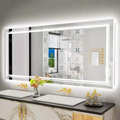 Jumbo-Large Illuminated LED Bathroom Mirror, Front and Backlit Lights, Wall Mounted, Touch Anti-fog Vanity Mirror