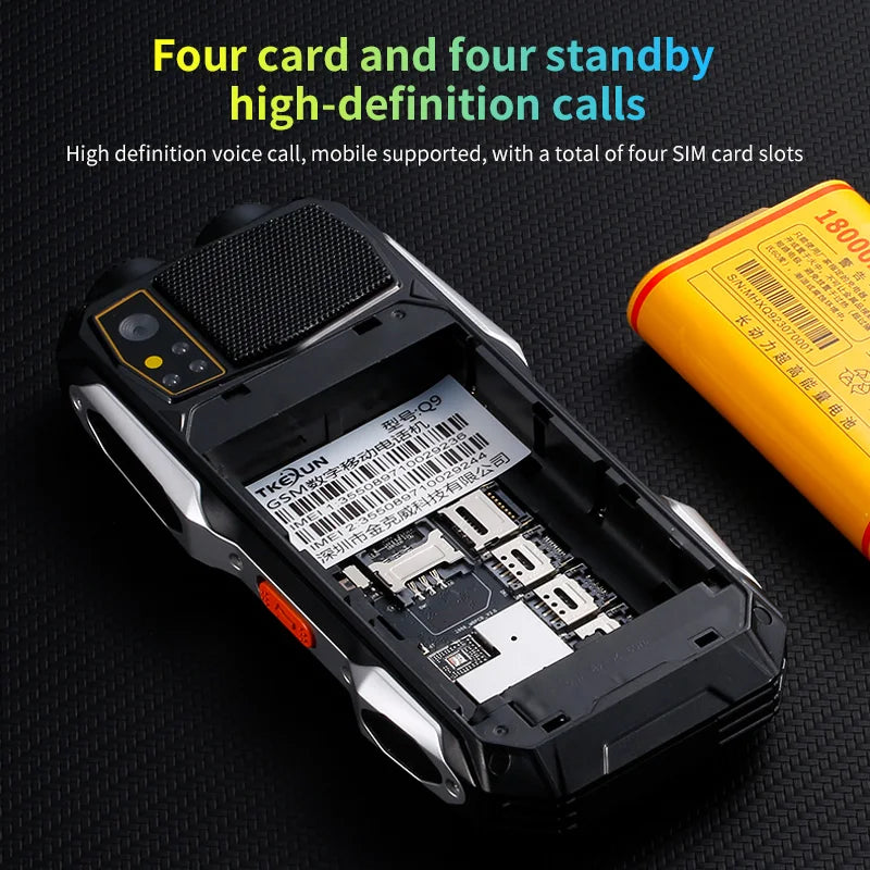 Q9 GSM 2G Network Mobile Phone 4 SIM Cards Rugged Bar Cellphone 3.5Inch HD Display Big Battery Loud Voice For Elderly