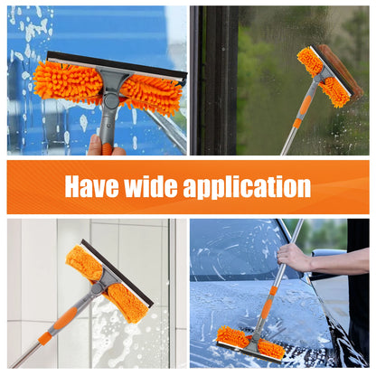 Extendable Window Cleaner Tools Set 2 in 1 Double Sided Window Cleaner Duster Tool 180° Rotatable Long Handle Window Mop