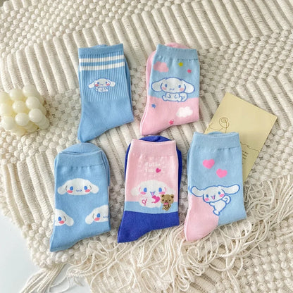 1pair Miniso Cinnamoroll Cartoon socks girl's blue combed cotton mid-tube stockings cute sanrio puppy stockings