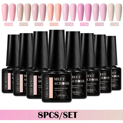 MEET ACROSS 8-teiliges Gel-Nagellack-Set für alle Jahreszeiten, Neon-Marcaron-Grün-Rot-Serie, UV-Gel-Lack-Maniküre-Set, Nagelzubehör