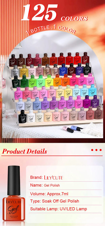 LILYCUTE 6-teiliges Set 7 ml Gel-Nagellack der Kaffeeserie, 125 Farben, Maniküre, semi-permanent, Soak-Off, UV-Nagelkunst-Gellack
