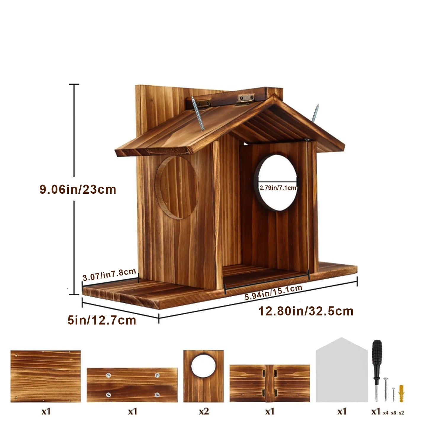 Carbonized Wood Squirrel Feeder for Outside Winter Durable Chipmunk House Box