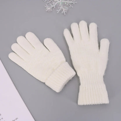 Winter Children Knitted Gloves Thick Woolen Kids Five Fingers Glove 8-15year Boy Girl Baby Hand Warmer Black White Fleece Mitten