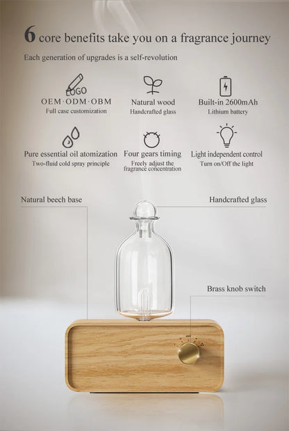Nebulizing Essential Oil Diffuser Waterless Operated Aromatherapy Diffuser for Home Wood and Glass Aroma Diffuser Scent Machine