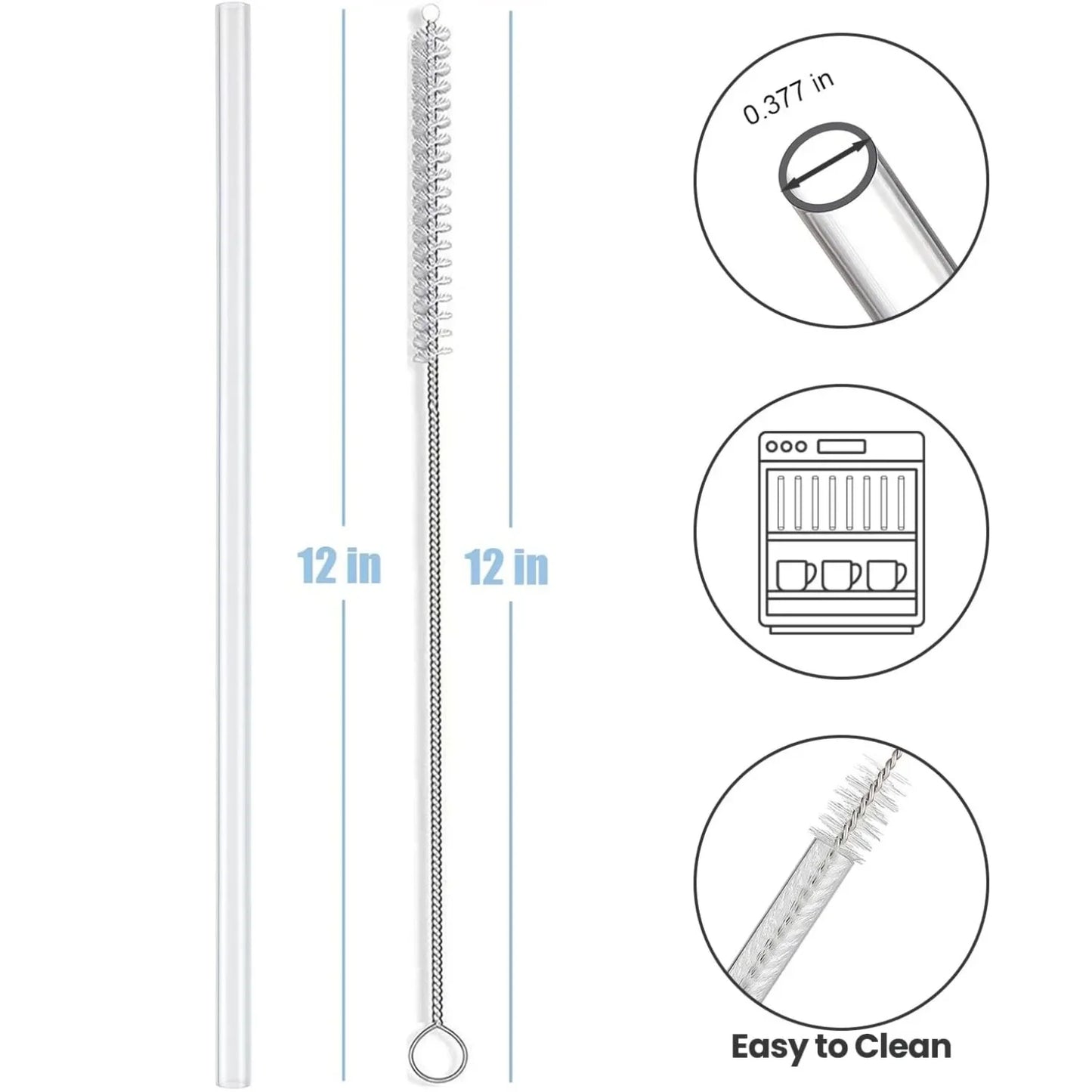 Stanley Cup Replacement Straws 40oz - 12 Pack Clear Reusable Straws with 2 Cleaning Brushes