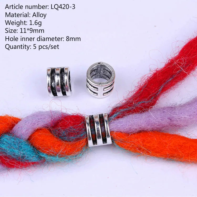 5 Pcs Antique Silver Hair Braid Dread Dreadlock Beads Cuffs Tuber Approx 8mm Inner Hole for Hair Styling Accessories Tool