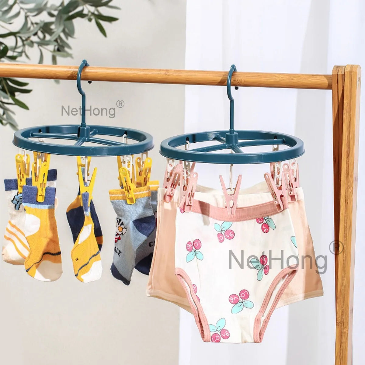 8 Pegs Thickened Clip Underwear Socks Hanger Laundry Airer Cloth Dryer Rack