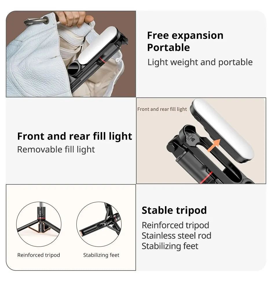 Selfie Stick with Fill Light Tripod with Bluetooth Remote Shutter Retractable Rod for iPhone Xiaomi Huawei for Phone Video Live