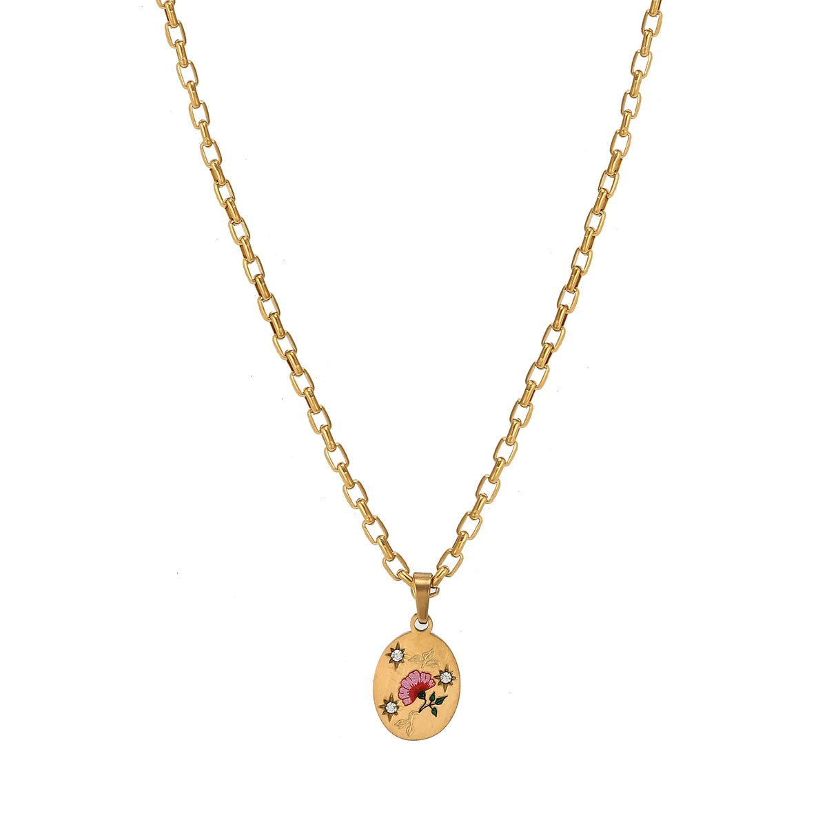 Stainless steel painted light luxury pendant necklace hand-painted flower heart pendant sweater chain