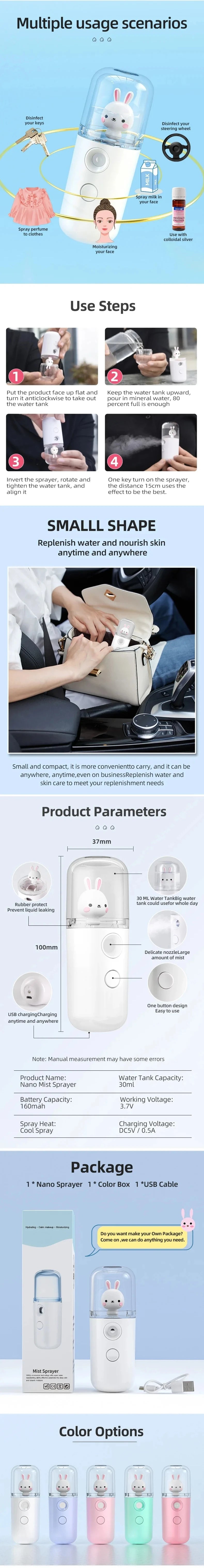 Facial Steamer 30ML Mini USB Nebulizer Humidifier Women Moisturizing Hydrating Nano Spray Beauty Skin Care Tool