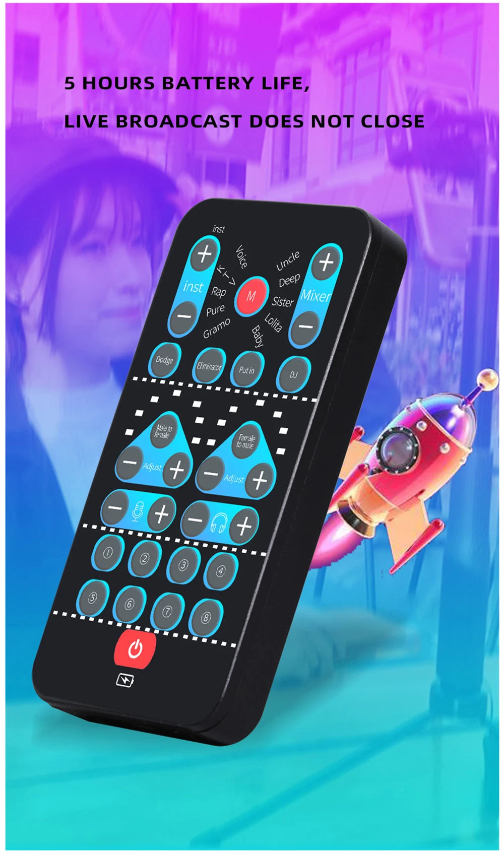 i9 Voice Changer Mini Multiple Audio Effect Bluetooth-Compatible Live Sound Cards Ultra-Thin Portable Live Sound Card Mic Tool