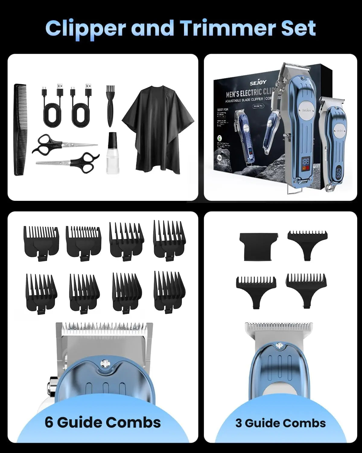 SEJOY Professional Hair Clippers for Men Cordless Clippers and Trimmers Grooming Set  Haircut Machine  for Family