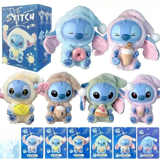Heißes Spielzeug! Kawaii Stitch Blindbox-Tasche „Eat Some Thing Before Sleep“-Serie Vinyl-Anhänger, süße Puppe, Überraschungsbox, flauschige Puppe für Erwachsene