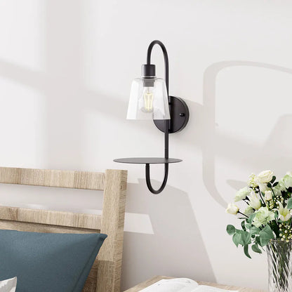 KOMORE Transparent Glass Lampshade Wall Light with Tray for Living Room, Hallway, Bedroom, Bathroom