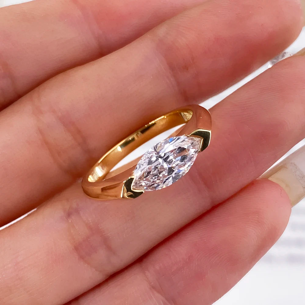 BXINY 1CT Marquise Cut Moissanite Ring S925 Silver Plate 18K Gold for Women Solitaire Diamond Wedding Band Gift Jewelry with GRA