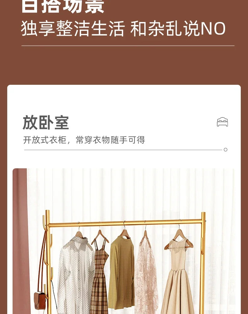 Aesthetic Golden Clothes Rack Metal Balcony Nordic Wheels Clothes Rack Floor Bedroom Burro Ropa Perchero Hallway Furniture