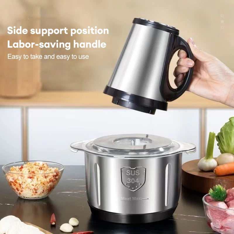 Electric Meat Mincer Grinder Stainless Steel Chopper 5L Food Processor Garlic Mud Maker Blender Large Capacity Kitchen Utensils