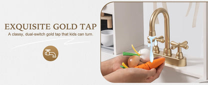 ROBOTIME Wooden Play Kitchen Toy Kitchen Set with Ice Maker and Coffee Machine Realistic Kitchen Set Gift for Toddlers