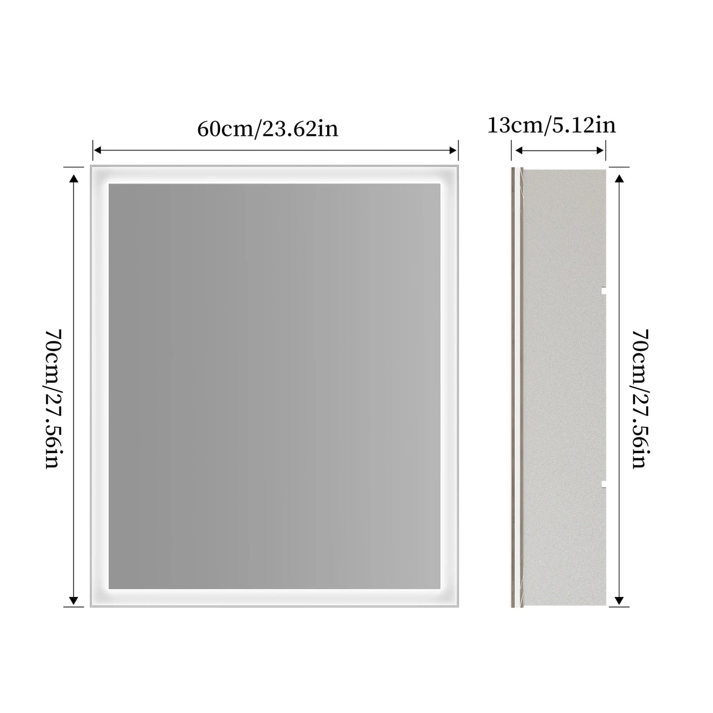 60/70CM Illuminated LED Wall Mirrored Bathroom Storage Medicine Cabinet with Shaver Socket, Bluetooth Speaker Anti-Fog